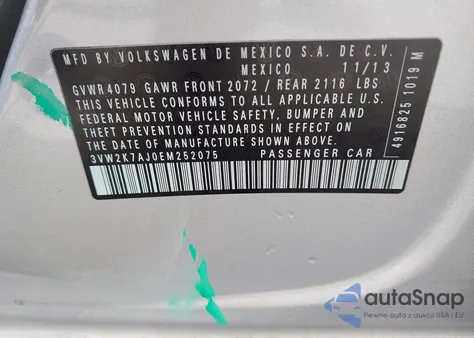 2014 Volkswagen Jetta 2.0L S from USA, damaged, VIN 3VW2K7AJ0EM252075